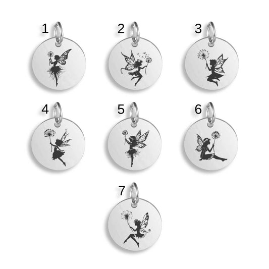 Fairy & Dandelion Stainless Steel Engraved Pendant Clip On Charm Necklace Custom