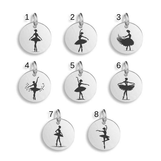 Dancing Ballerina Pendant Clip On Charm Necklace Engraved Custom Stainless Steel