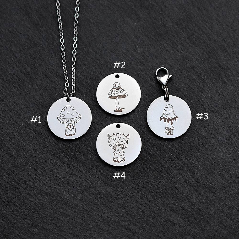 Creepy Mushroom Toadstool Stainless Steel Necklace | Clip On Charm | Pendant