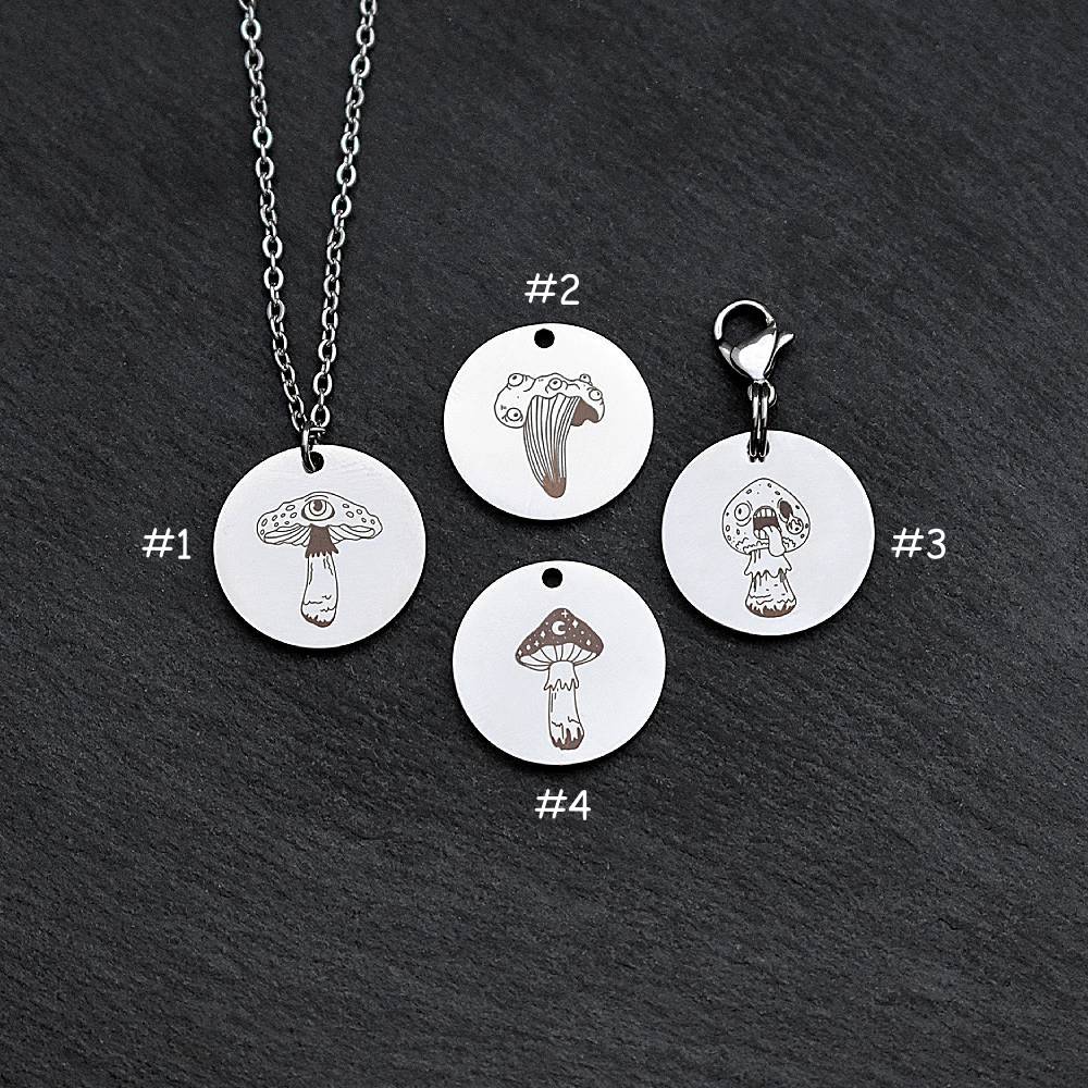 Creepy Mushroom Toadstool Stainless Steel Necklace | Clip On Charm | Pendant