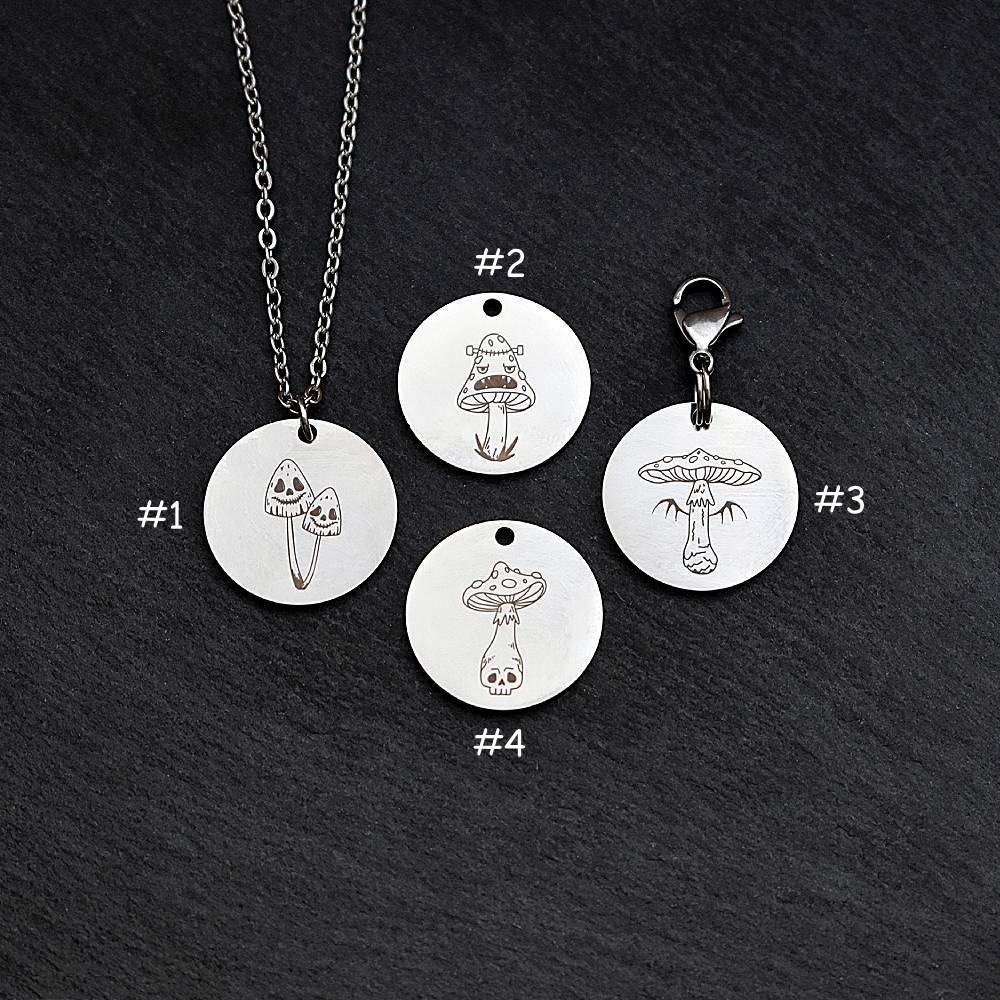 Creepy Mushroom Toadstool Stainless Steel Necklace | Clip On Charm | Pendant