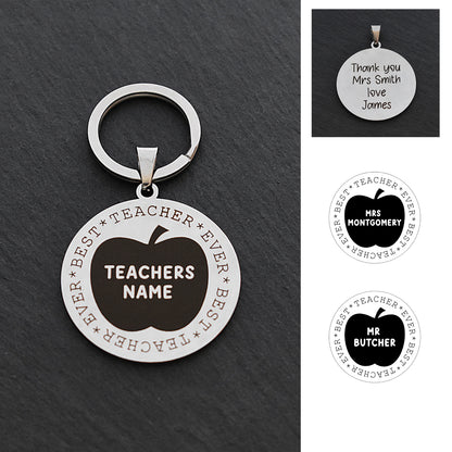 Best Teacher Ever Apple Silver Stainless Steel Keyring