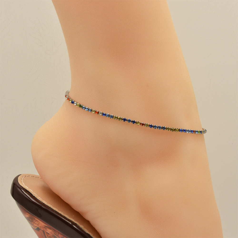 Multi CZ Chain Silver Stainless Steel Anklet