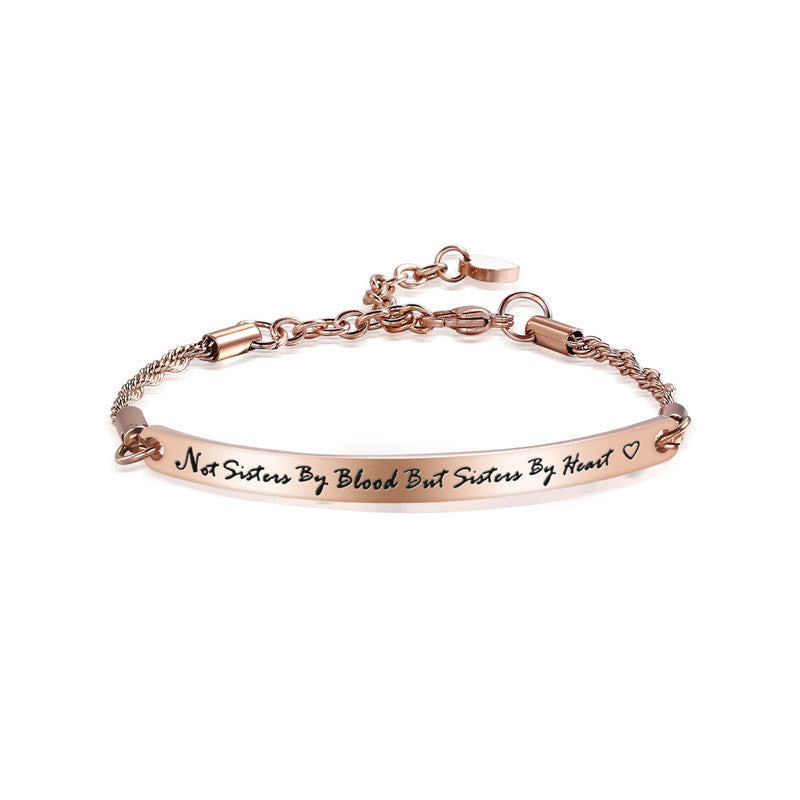 Not Sisters By Blood But Sisters By Heart Rose Gold Stainless Steel Bracelet