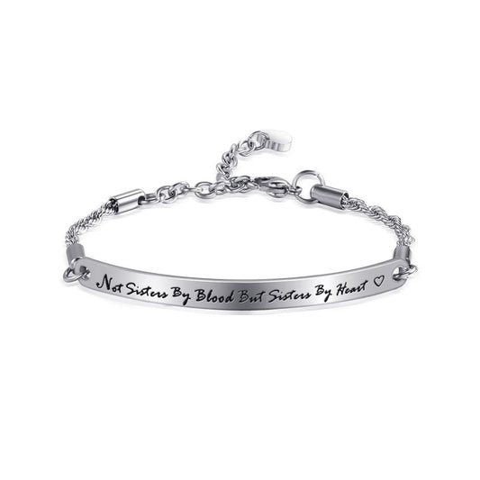 Not Sisters By Blood But Sisters By Heart Silver Stainless Steel Bracelet