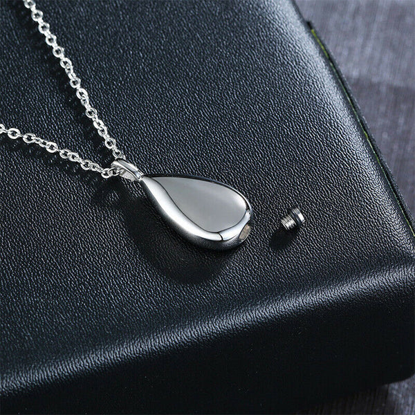 Raindrop Silver Stainless Steel Cremation Ashes Necklace
