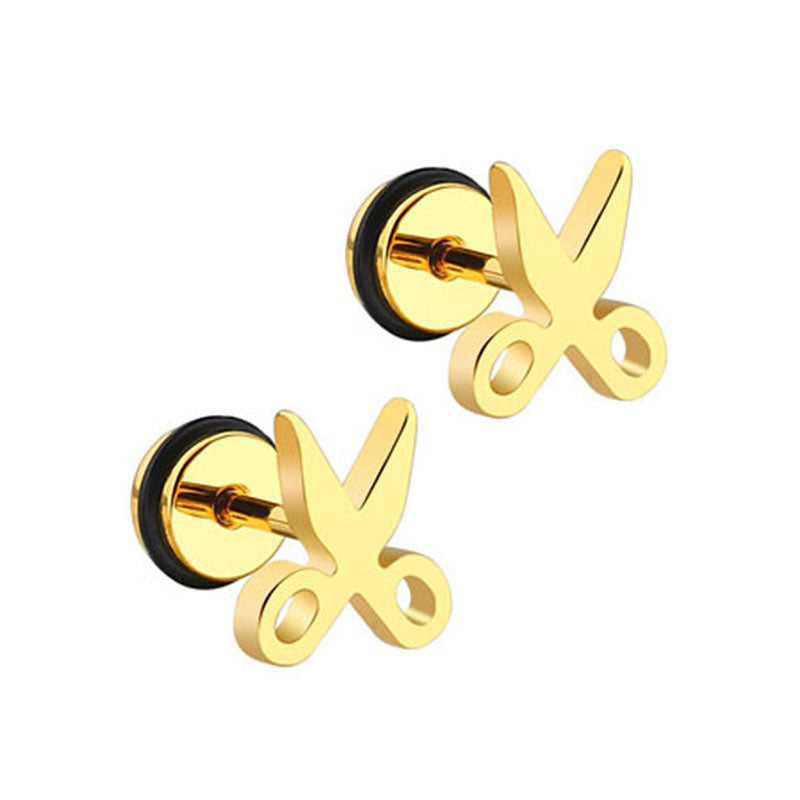 Scissors Golden Stainless Steel Stud Earrings