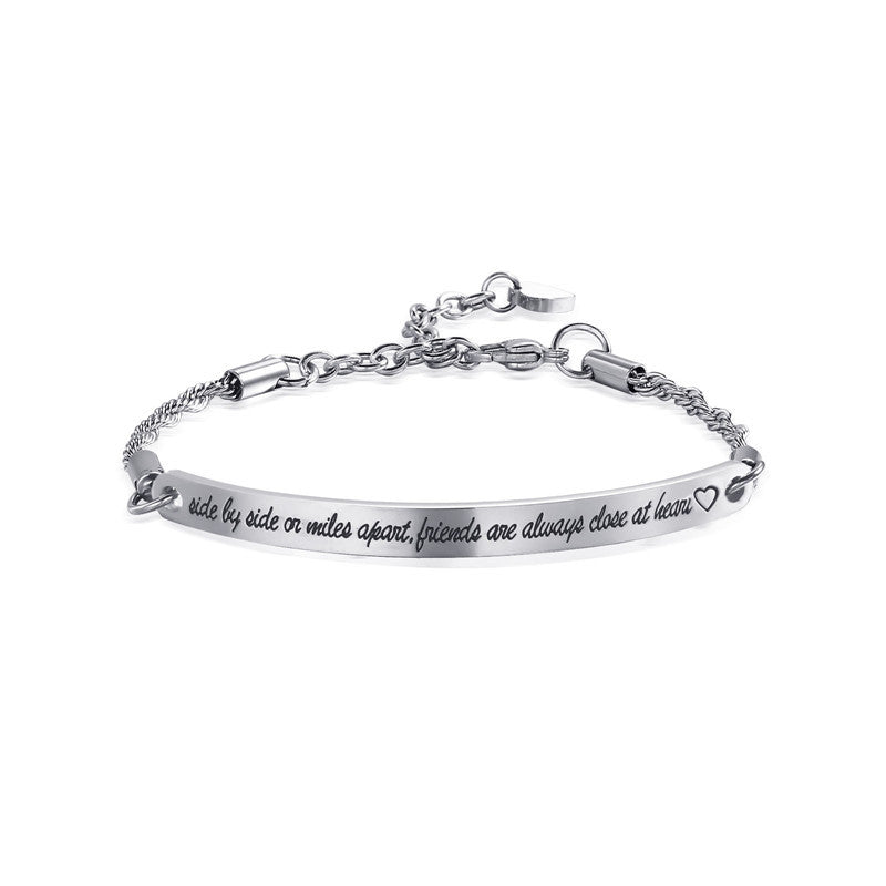 Side By Side Or Miles Apart Friends Are Always Close At Heart Silver Stainless Steel Bracelet