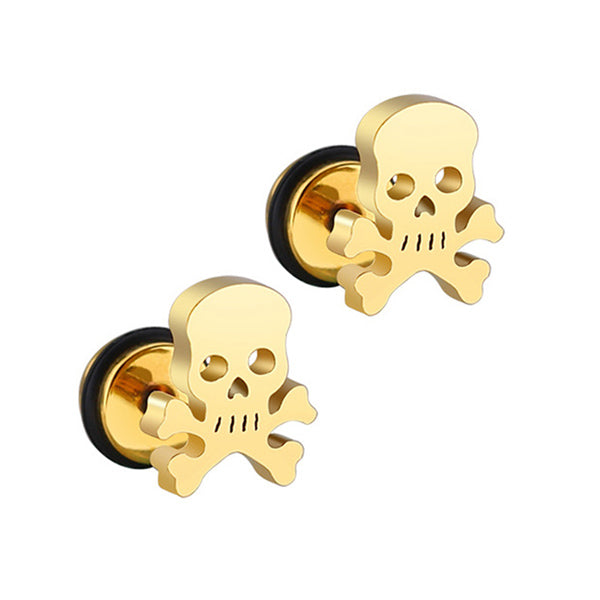 Skull Golden Stainless Steel Stud Earrings