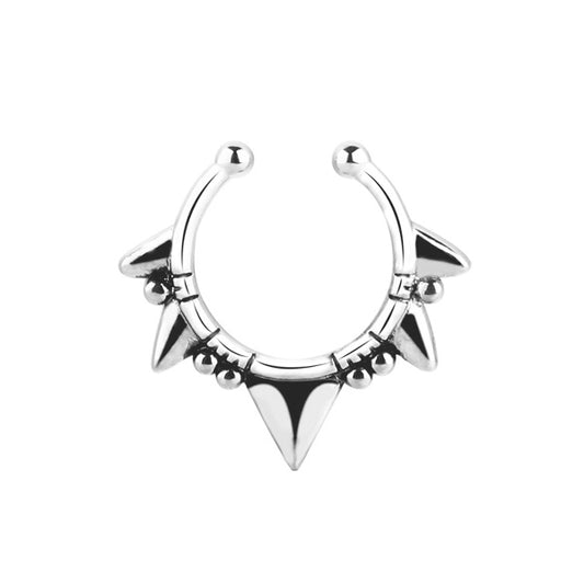 Spikes Silver Stainless Steel Fake Septum Nose Ring