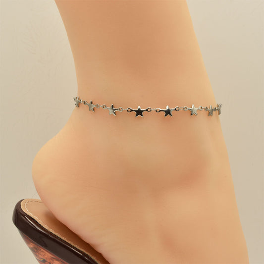 Stars Chain Silver Stainless Steel Anklet