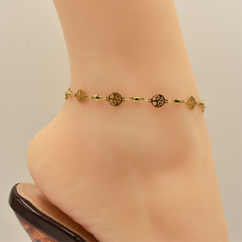 Tree Of Life Golden Stainless Steel Anklet