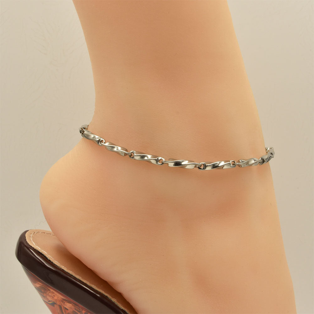 Twisted Bars Silver Stainless Steel Anklet