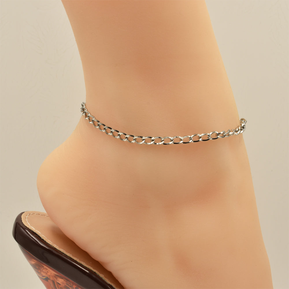 Twisted Curb Chain Silver Stainless Steel Anklet