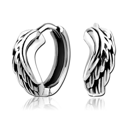 Wings Silver Stainless Steel Huggie Hoop Earrings
