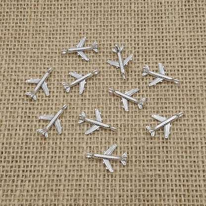 Aeroplane Antique Silver Charms (10 Pack) | Transport & Travel Pendants