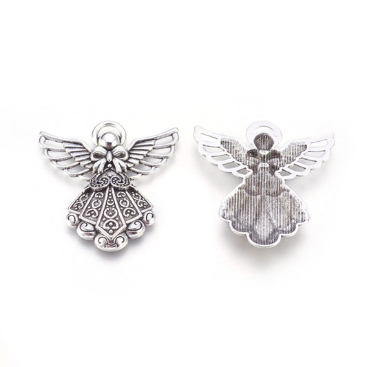 Antique silver angel charms (5 pack) for jewellery making and craft projects