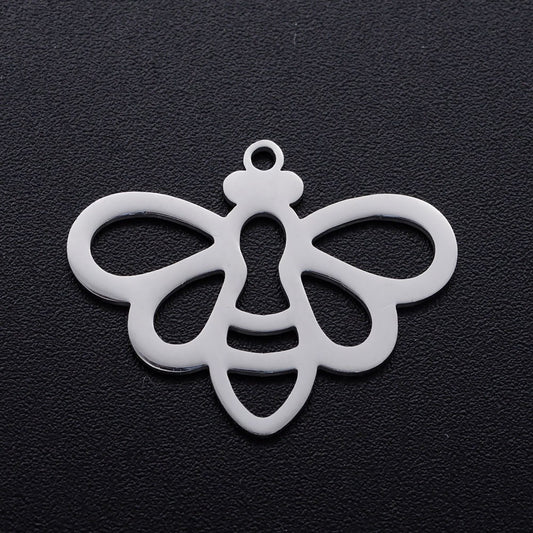 bee stainless steel charms silver 5 pack