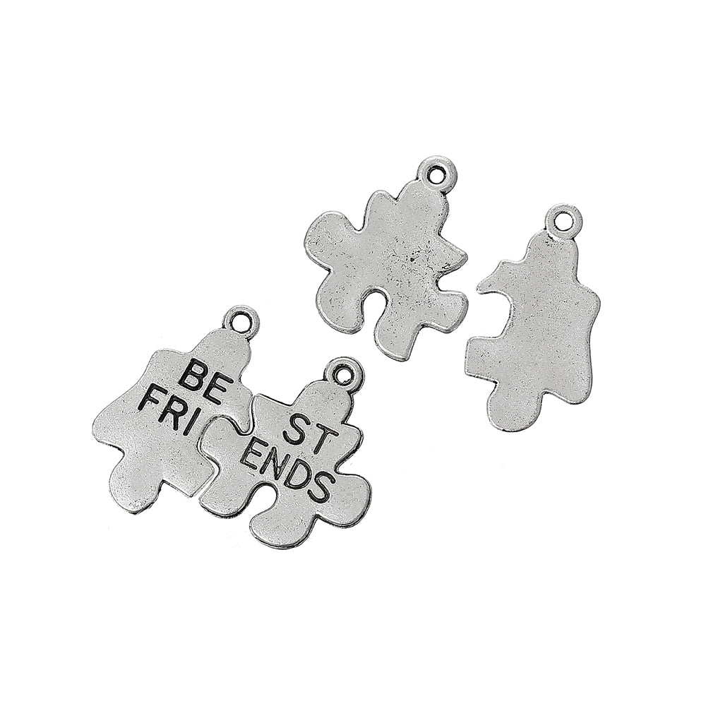 Antique silver best friends jigsaw charms for jewellery making and craft projects
