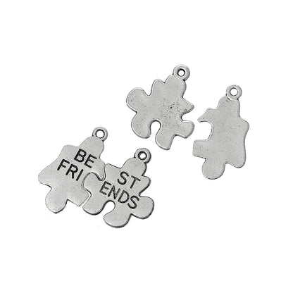 Antique silver best friends jigsaw charms for jewellery making and craft projects
