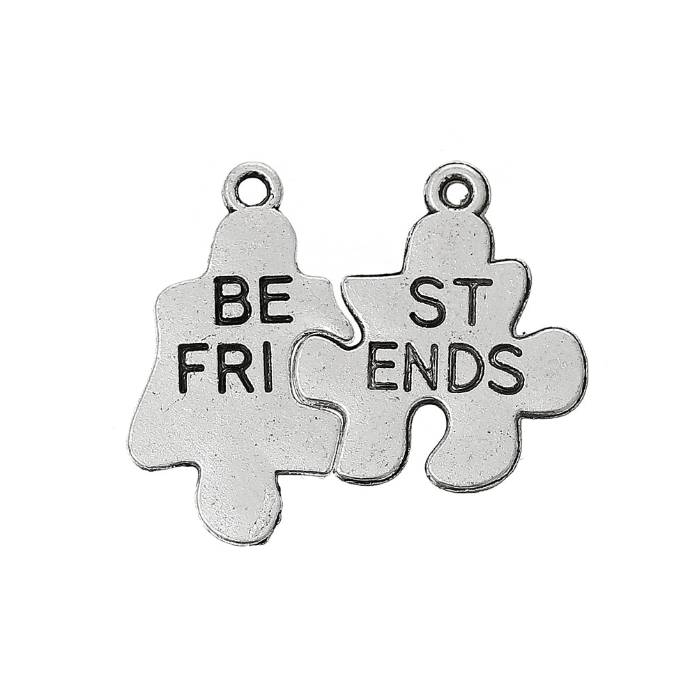 Antique silver best friends jigsaw charms for necklaces, bracelets and keyrings