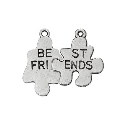Antique silver best friends jigsaw charms for necklaces, bracelets and keyrings