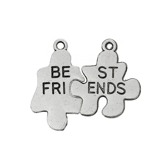 Antique silver best friends jigsaw charms for necklaces, bracelets and keyrings