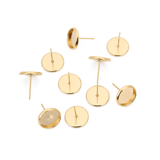 stainless steel golden blank cabochon earring posts