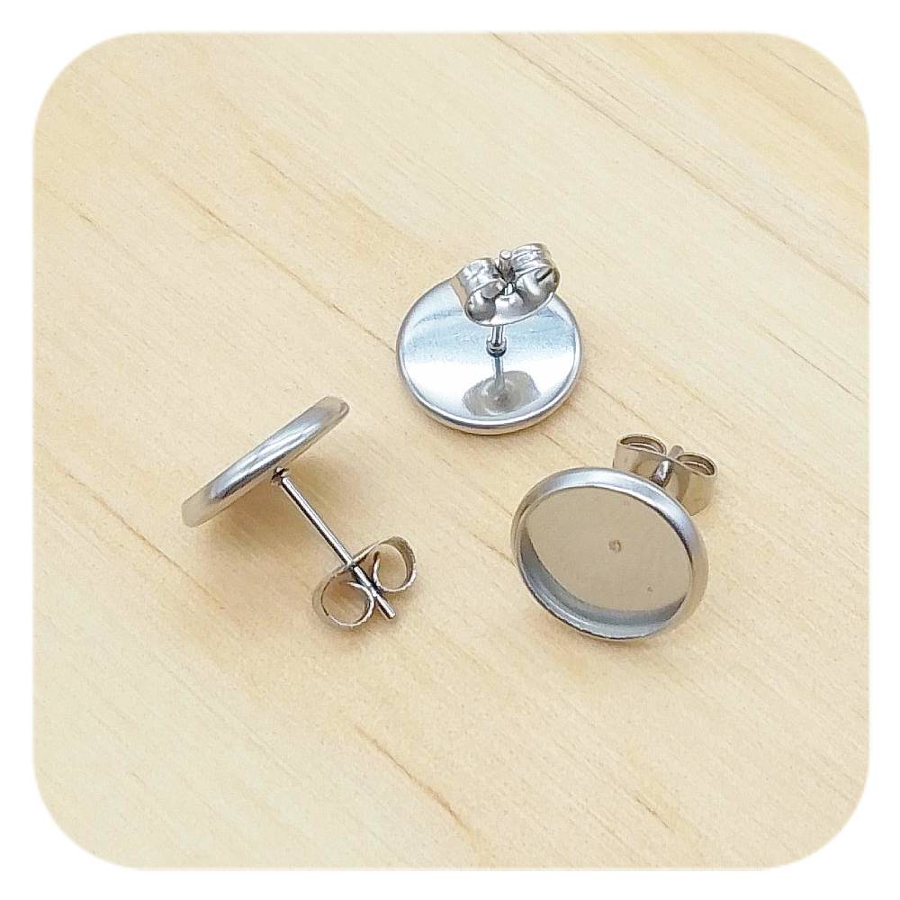 stainless steel silver blank cabochon earring posts 10mm
