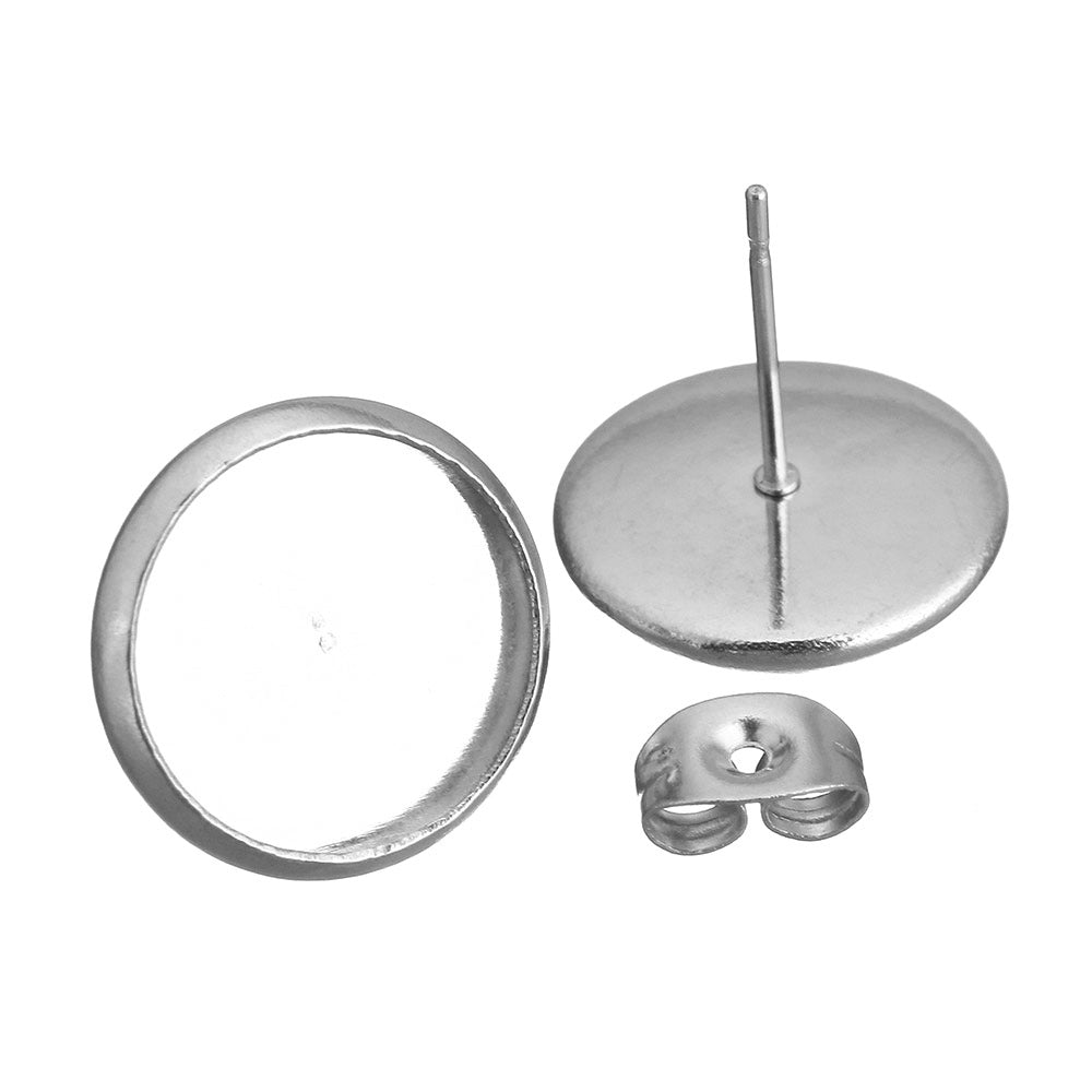 blank cabochon earring posts silver stainless steel