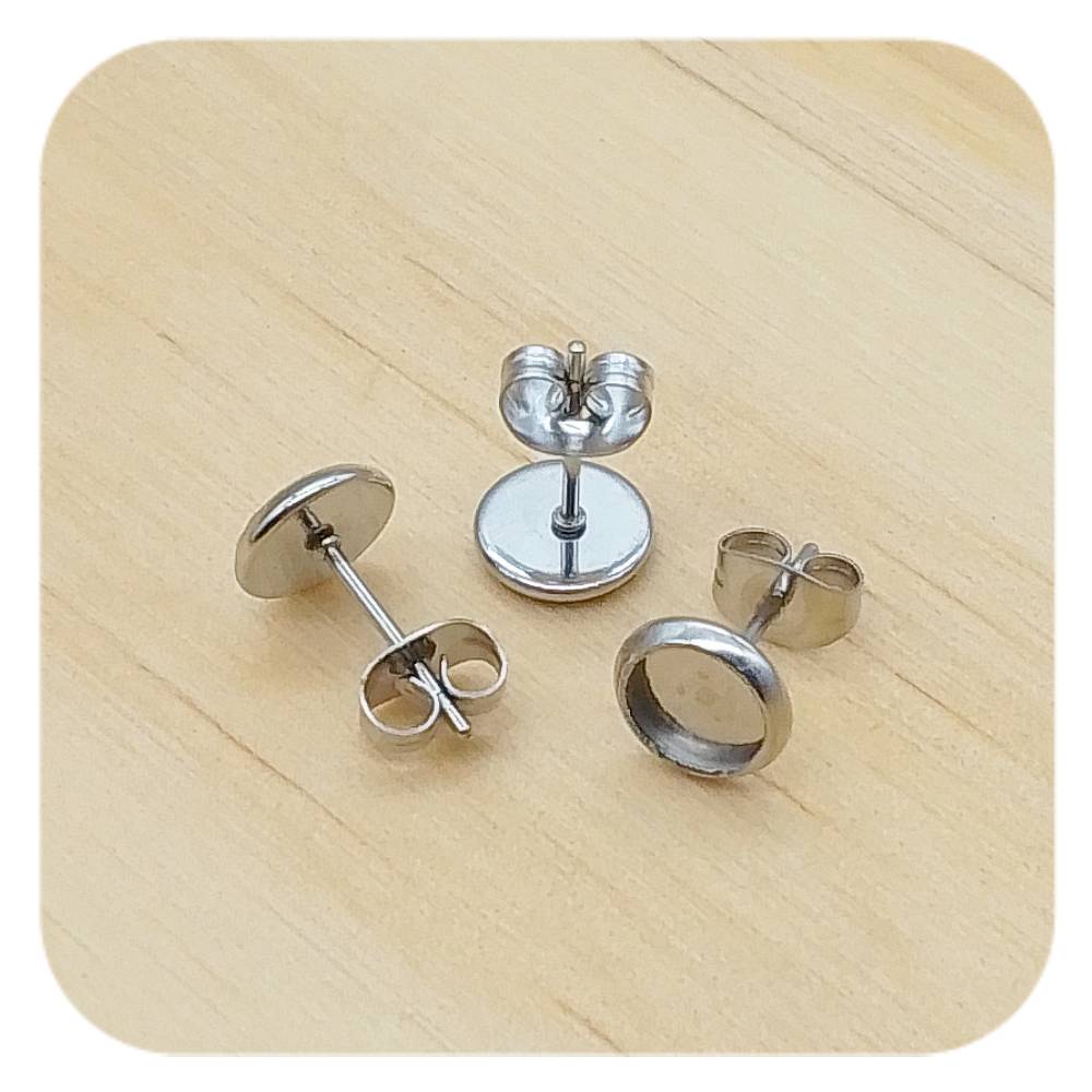 silver stainless steel blank cabochon earring posts 6mm
