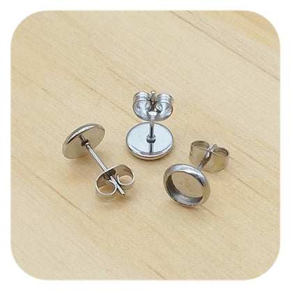 silver stainless steel blank cabochon earring posts 6mm