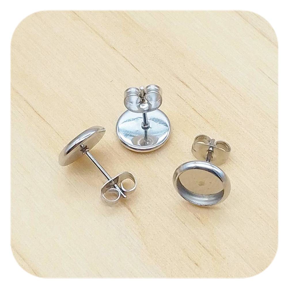 stainless steel silver blank cabochon earring posts 8mm
