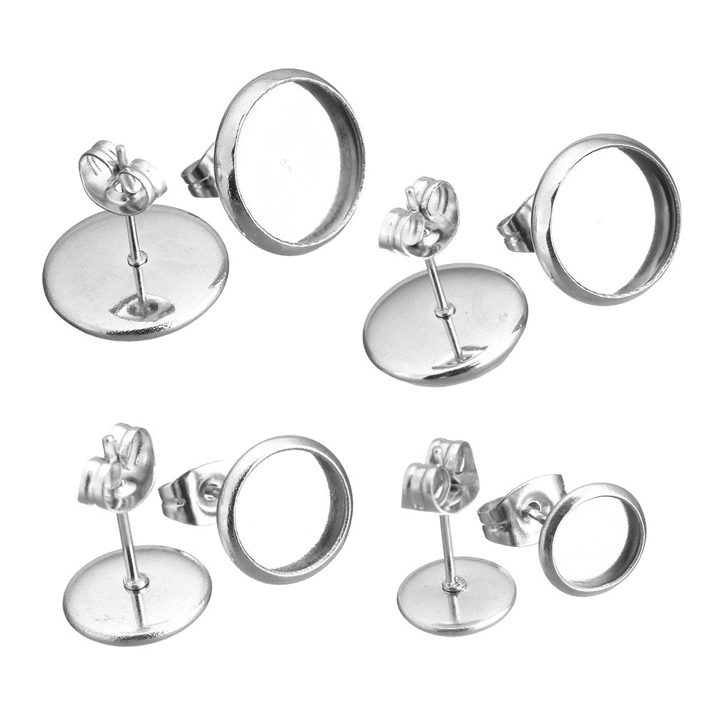 silver stainless steel blank cabochon earring posts