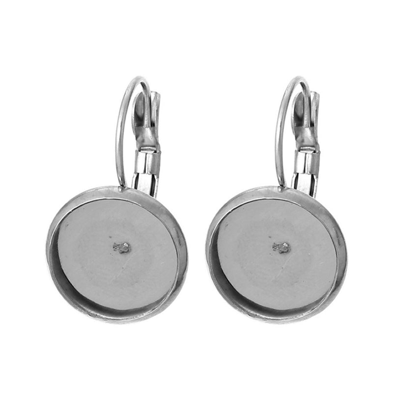 stainless steel silver blank cabochon lever back earrings