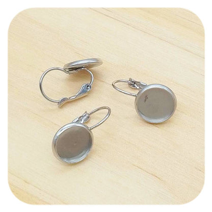 silver stainless steel blank cabochon lever back earrings 10mm