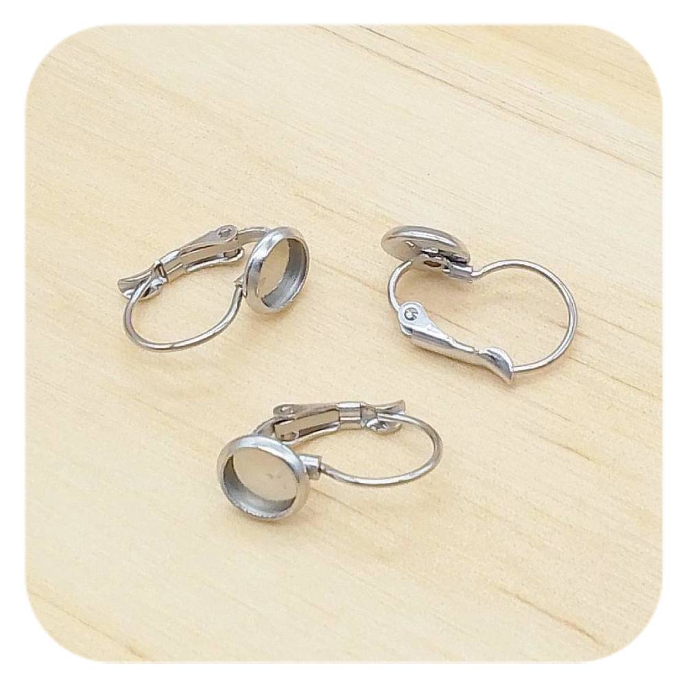 silver stainless steel blank cabochon lever back earrings 6mm