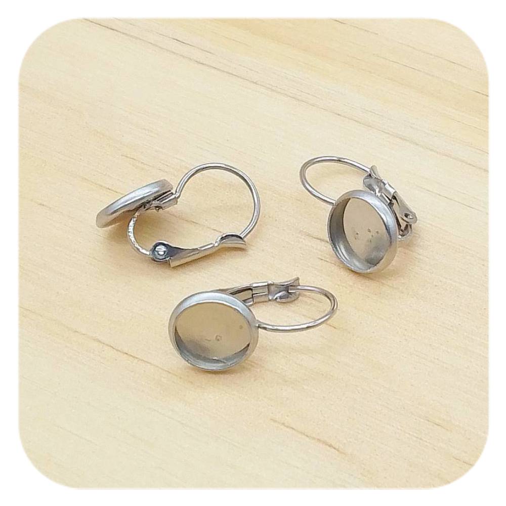 silver stainless steel blank cabochon lever back earrings 8mm
