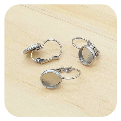 silver stainless steel blank cabochon lever back earrings 8mm