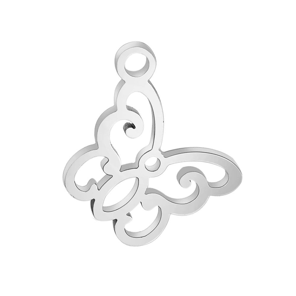butterfly stainless steel charms silver 5 pack