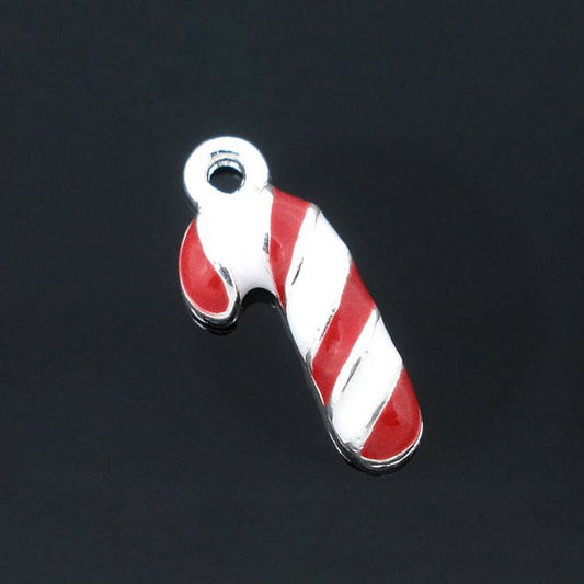 candy cane silver-plated enamel charms 10 pack