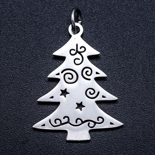 Christmas tree stainless steel charms silver 5 pack