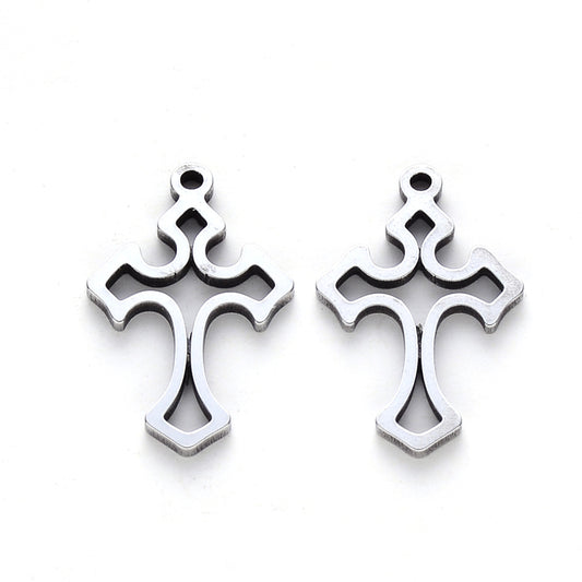 cross stainless steel charms silver 10 pack