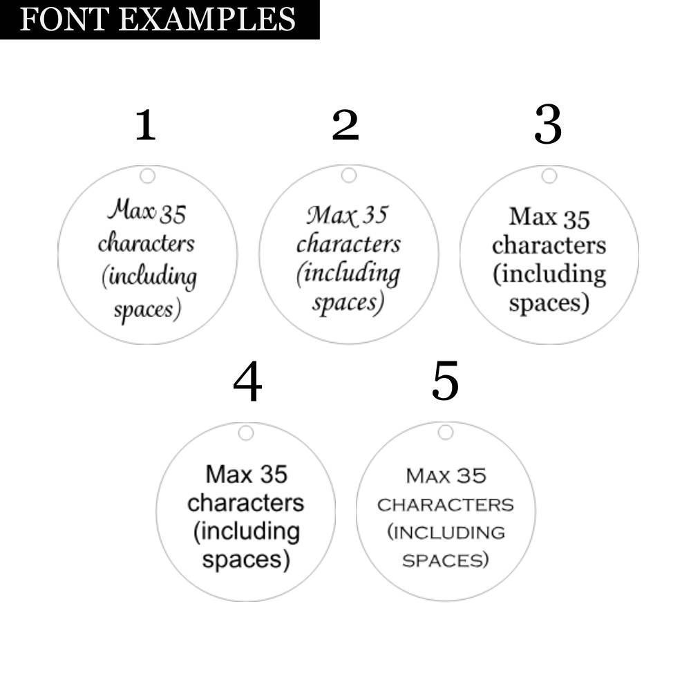 Font engraving examples for Christmas Fun pendants, clip on charms and necklaces