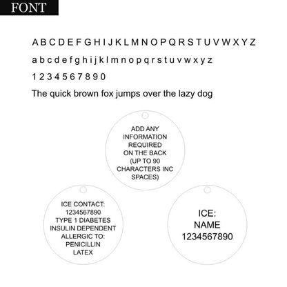 Font engraving available for Caduceus Medical ID pendants, clip on charms and necklaces
