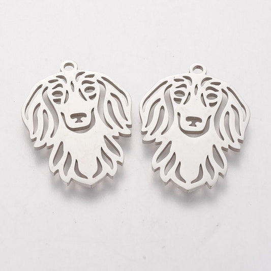 dachshund dog stainless steel charms silver 5 pack