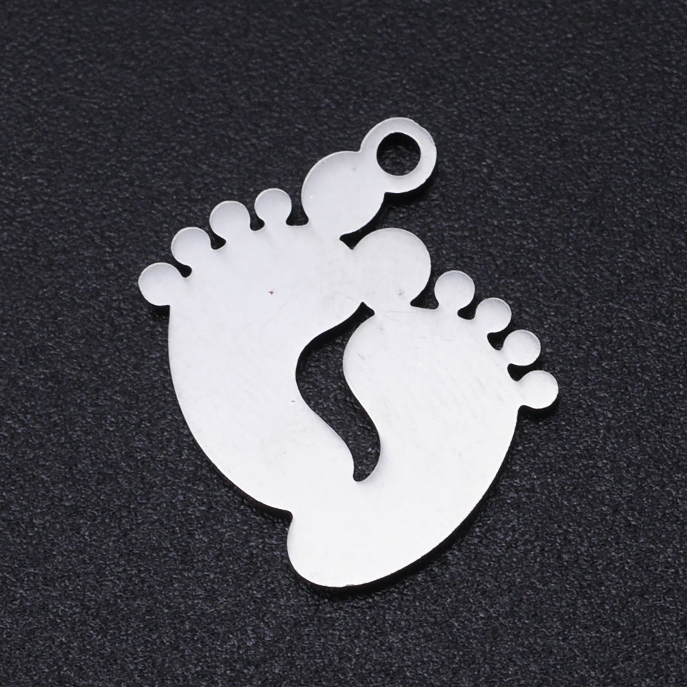 Feet stainless steel charms silver 5 pack