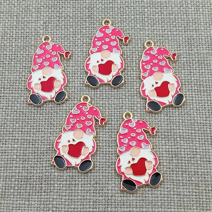 gnome with red heart gold tone charms pendants 8 pack