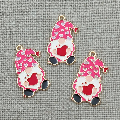 8 pack gnome with red heart gold tone charms pendants