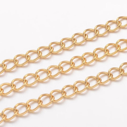 golden stainless steel curb chain 1 metre